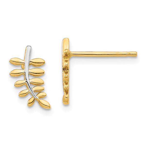 14k & White Rhodium Leaves Post Earrings - 40 mm