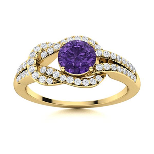 Natural 0.90 CTW Amethyst & Diamond Engagement Ring 18K Yellow Gold