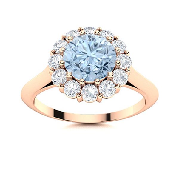 Natural 1.47 CTW Aquamarine & Diamond  Engagement Ring 14K Rose Gold