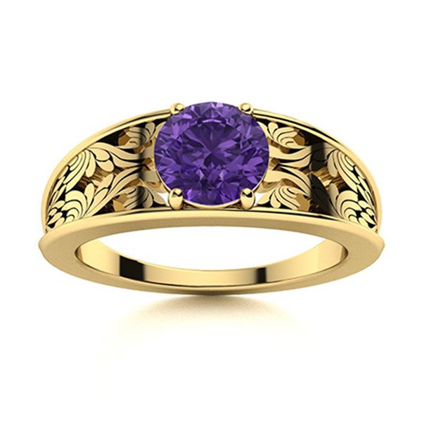 Natural 0.62 CTW Amethyst Solitaire Ring 18K Yellow Gold