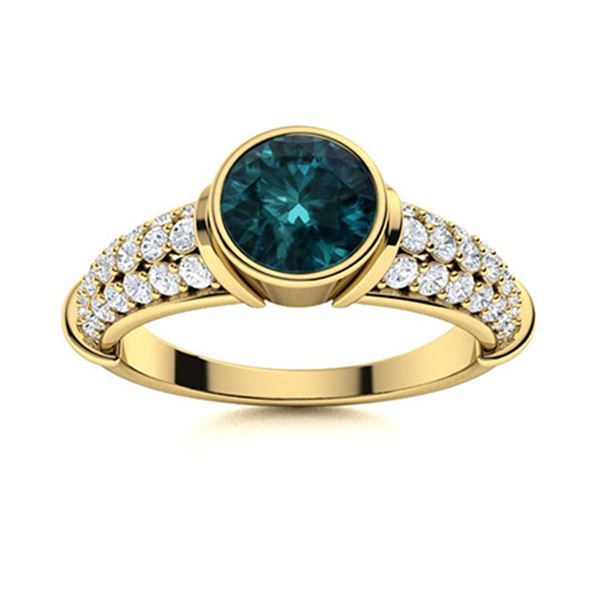 Natural 1.57 CTW Blue & White Diamond Engagement Ring 18K Yellow Gold