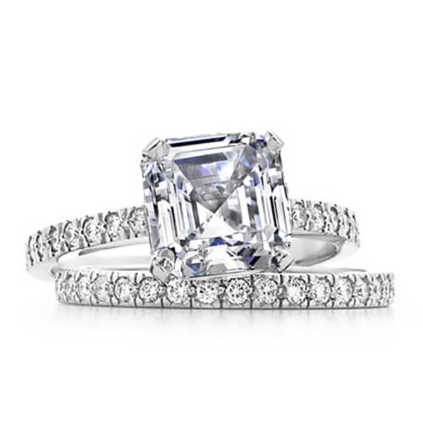 Natural 3.97 CTW Asscher Cut Diamond Engagement Bridal Set 14KT White Gold