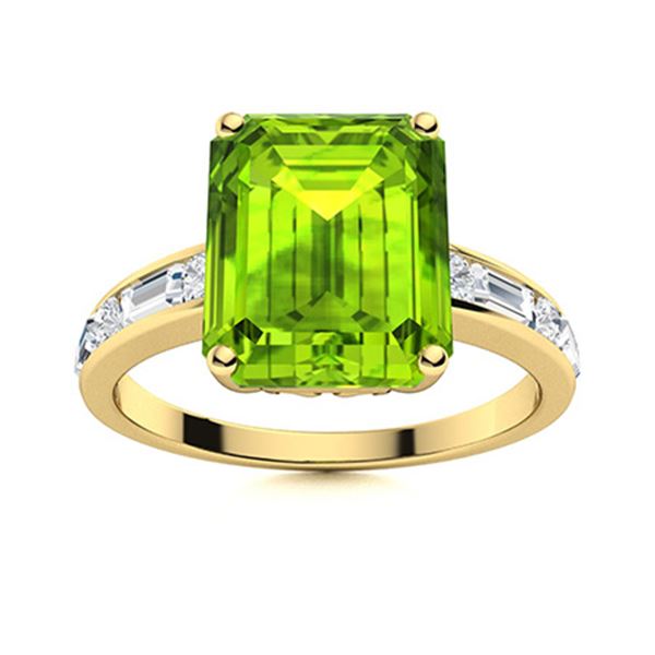 Natural 2.42 CTW Peridot & Diamond Engagement Ring 18K Yellow Gold
