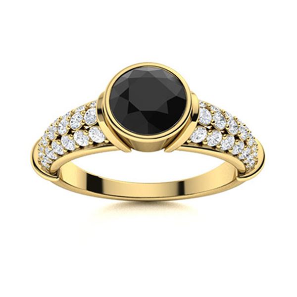Natural 2.06 CTW Black & White Diamond Engagement Ring 14K Yellow Gold