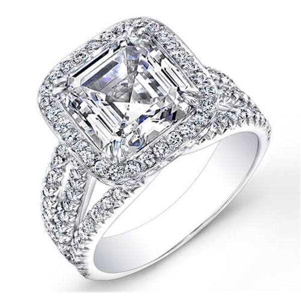 Natural 3.22 CTW Halo Asscher Cut Diamond Engagement Ring 18KT White Gold
