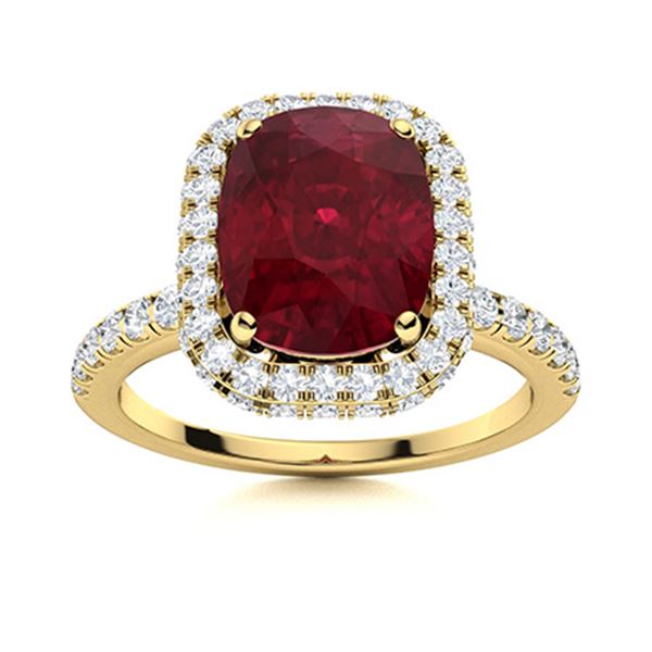 Natural 3.34 CTW Ruby & Diamond Engagement Ring 14K Yellow Gold