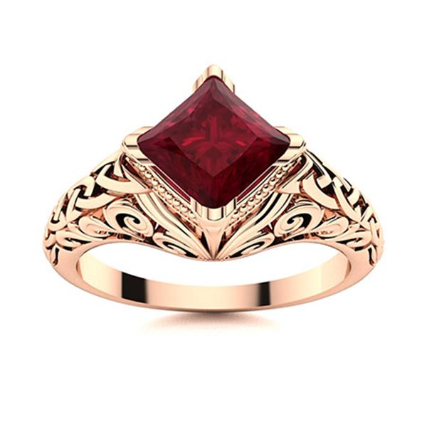 Natural 0.99 CTW Ruby Solitaire Ring 14K Rose Gold