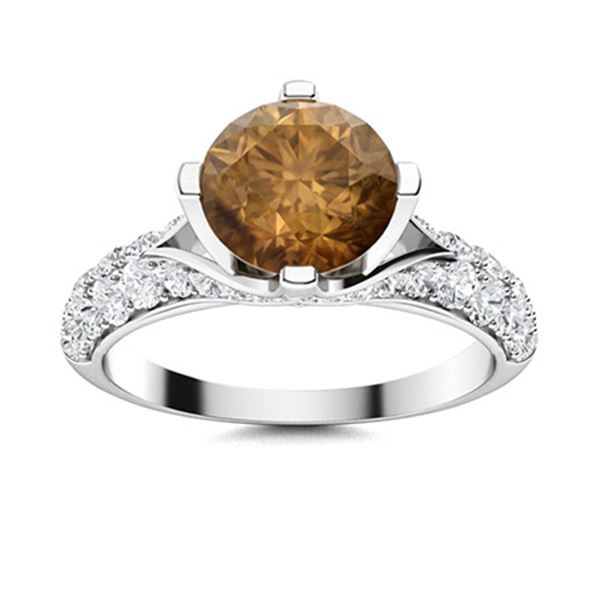 Natural 2.68 CTW Brown & White Diamond Engagement Ring 14K White Gold