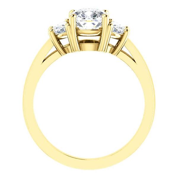 Natural 1.72 CTW 3-Stone Cushion Cut & Half moons Diamond Ring 18KT Yellow Gold