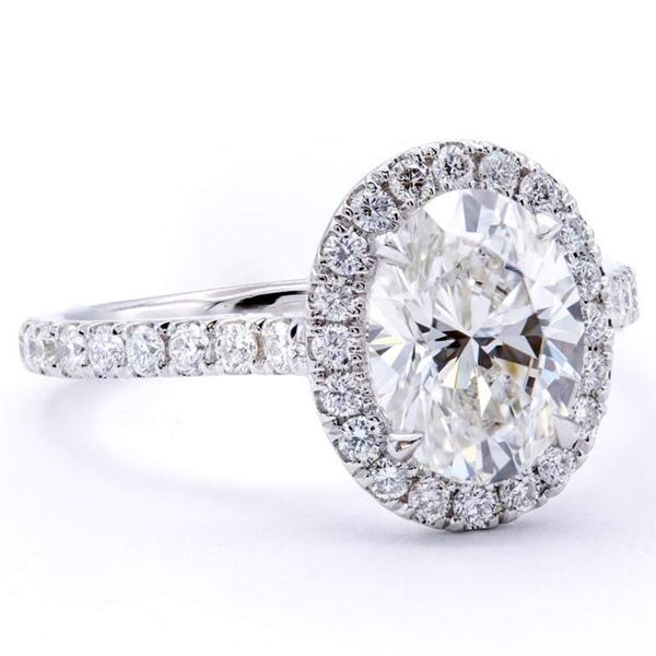 Natural 1.72 CTW Halo Oval Cut Diamond Engagement Ring 18KT White Gold