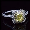 Image 1 : Natural 2.72 CTW Canary Yellow Cushion Cut Halo Diamond Engagement Ring 18KT Two-tone