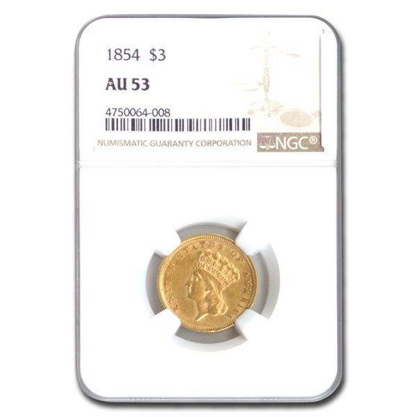1854 $3 Gold Princess AU-53 NGC