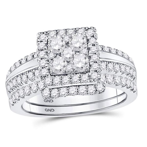 14kt White Gold Round Diamond Bridal Wedding Ring Band Set 1 Cttw
