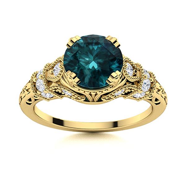 Natural 1.16 CTW Blue & White Diamond Engagement Ring 18K Yellow Gold