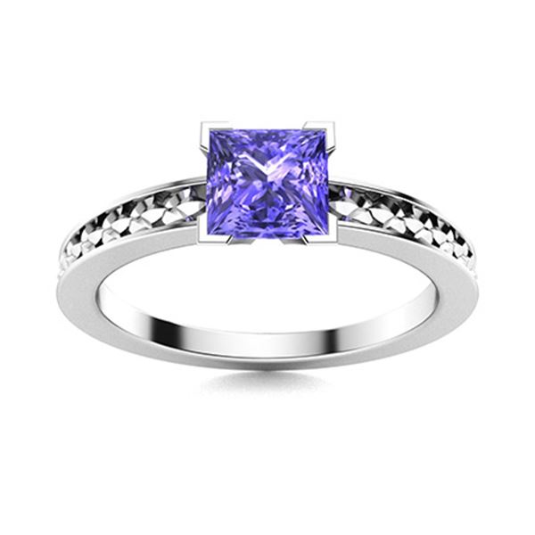 Natural 0.80 CTW Tanzanite Solitaire Ring 14K White Gold