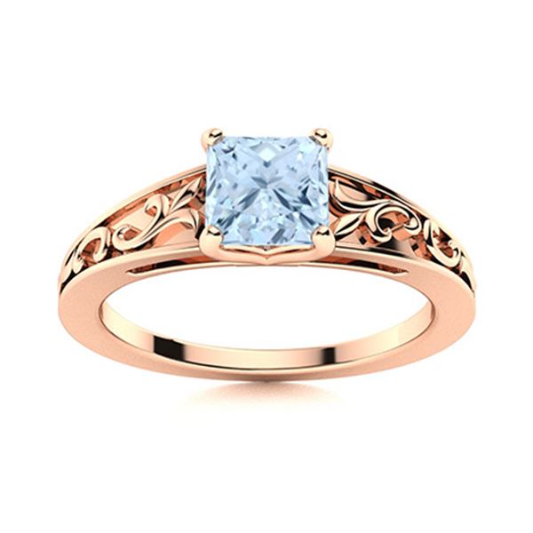 Natural 0.71 CTW Aquamarine Solitaire Ring 14K Rose Gold