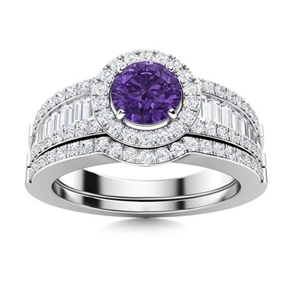 Natural 1.38 CTW Amethyst & Diamond Engagement Ring 14K White Gold