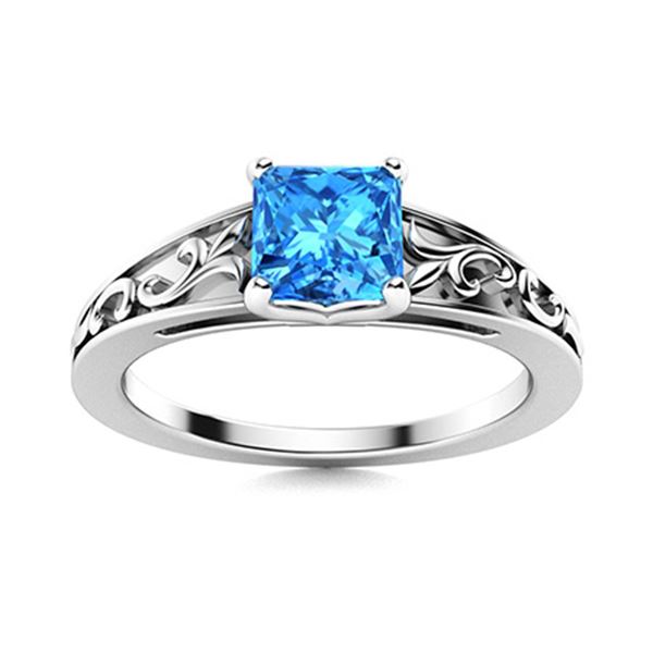 Natural 0.81 CTW Topaz Solitaire Ring 18K White Gold