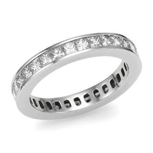 Natural 4.02 CTW Princess Cut Channel Set Diamond Eternity Ring 14KT White Gold