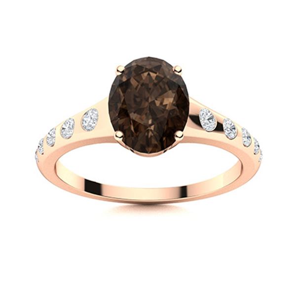 Natural 2.38 CTW Smoky Quartz & Diamond Engagement Ring 18K Rose Gold