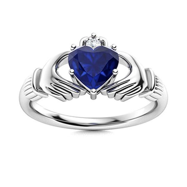 Natural 0.67 CTW Sapphire & Diamond Engagement Ring 18K White Gold