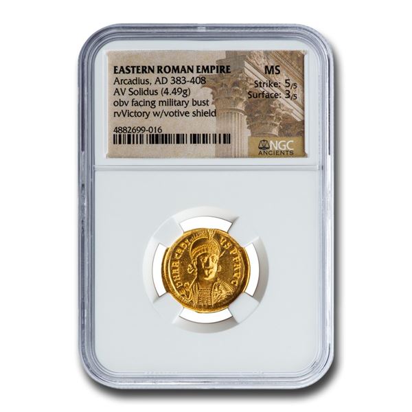 Eastern Roman AV Solidus Arcadius (383-408 AD) MS NGC (RIC 29)