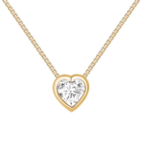 Natural 0.52 CTW Bezel Diamond Heart Necklace 14KT Yellow Gold