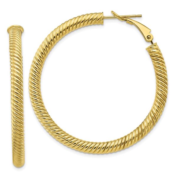 10k Yellow Gold Twisted Round Omega Back Hoop Earrings - 4x35 mm