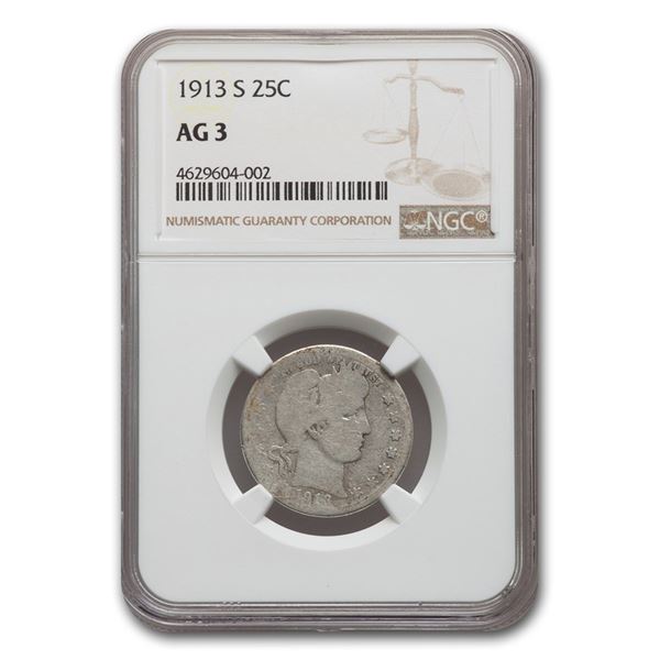 1913-S Barber Quarter AG-03 NGC
