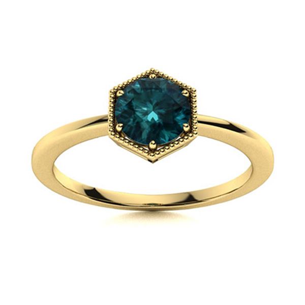 Natural 0.82 CTW Blue Diamond Solitaire Ring 18K Yellow Gold