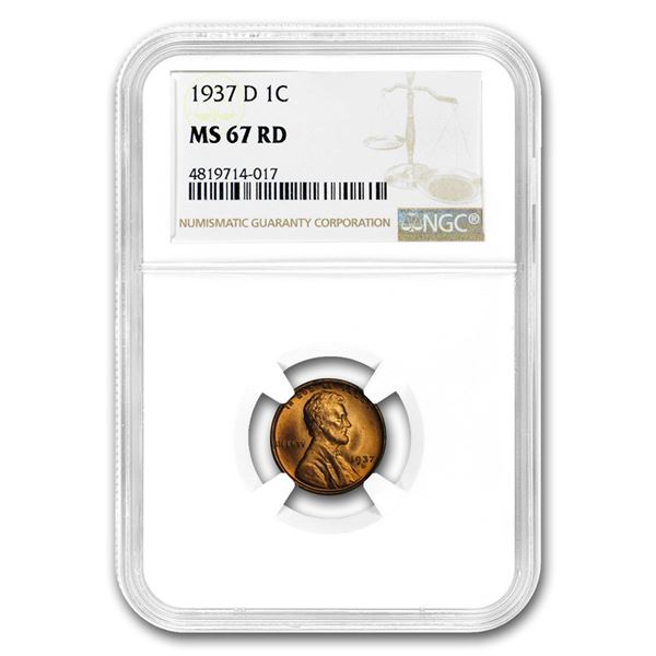1937-D Lincoln Cent MS-67 NGC (Red)