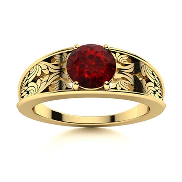 Natural 1.21 CTW Garnet Solitaire Ring 14K Yellow Gold