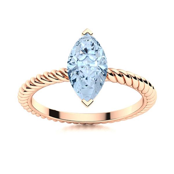 Natural 0.81 CTW Aquamarine Solitaire Ring 18K Rose Gold