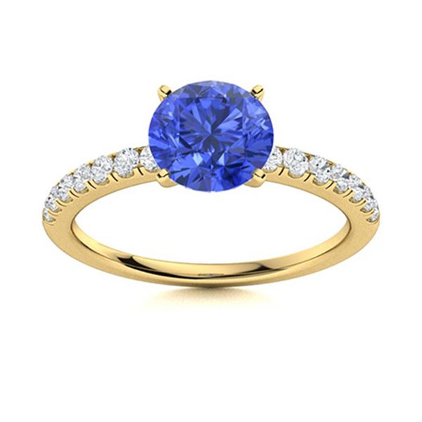 Natural 1.86 CTW Ceylon Sapphire & Diamond Engagement Ring 14K Yellow Gold