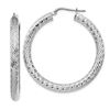 Image 1 : 14k White Gold Diamond-cut Round Hoop Earrings - 4x30 mm