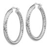 Image 2 : 14k White Gold Diamond-cut Round Hoop Earrings - 4x30 mm