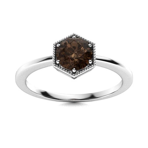 Natural 1.21 CTW Smoky Quartz Solitaire Ring 14K White Gold