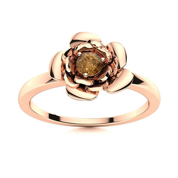 Natural 0.12 CTW Brown Diamond Solitaire Ring 18K Rose Gold