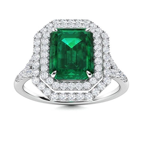 Natural 2.02 CTW Emerald & Diamond Engagement Ring 14K White Gold
