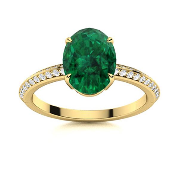 Natural 1.36 CTW Emerald & Diamond Engagement Ring 14K Yellow Gold