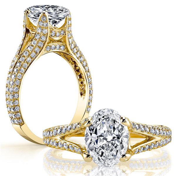 Natural 2.02 CTW Oval Cut Diamond Split Shank Engagement Ring 14KT Yellow Gold