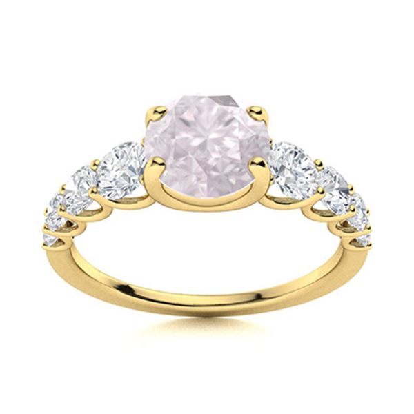 Natural 1.78 CTW Rose Quartz & Diamond Engagement Ring 18K Yellow Gold