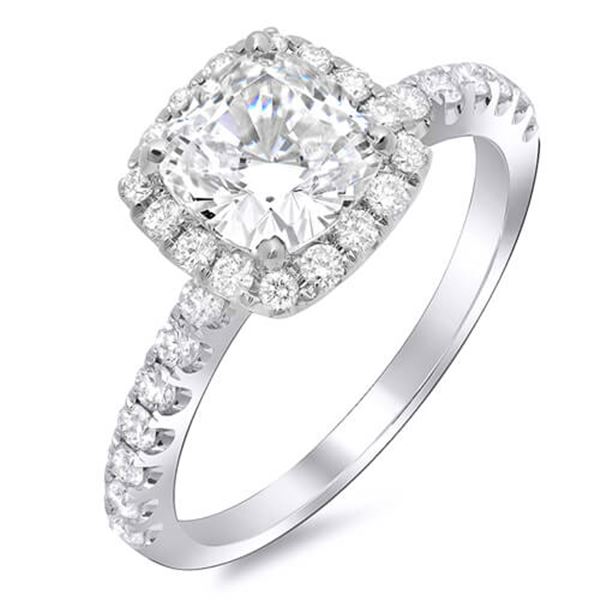 Natural 1.42 CTW Halo Cushion Cut Diamond Engagement Ring 18KT White Gold