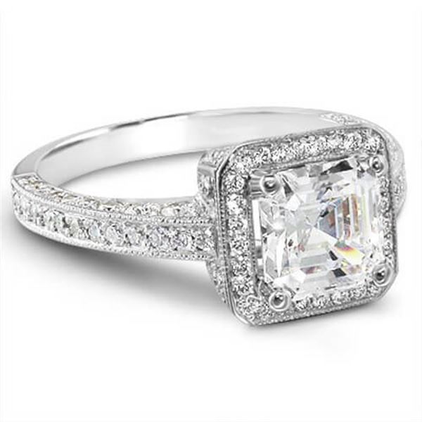 Natural 2.04 CTW Asscher & Round Cut Diamond Engagement Ring 14KT White Gold