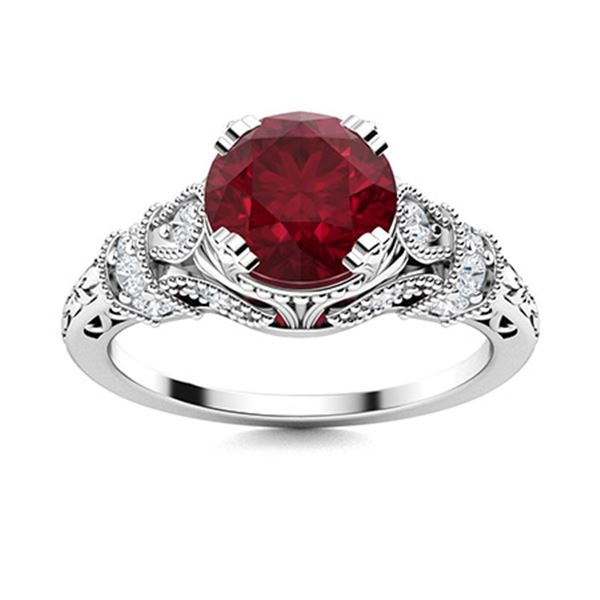 Natural 1.36 CTW Ruby & Diamond Engagement Ring 14K White Gold