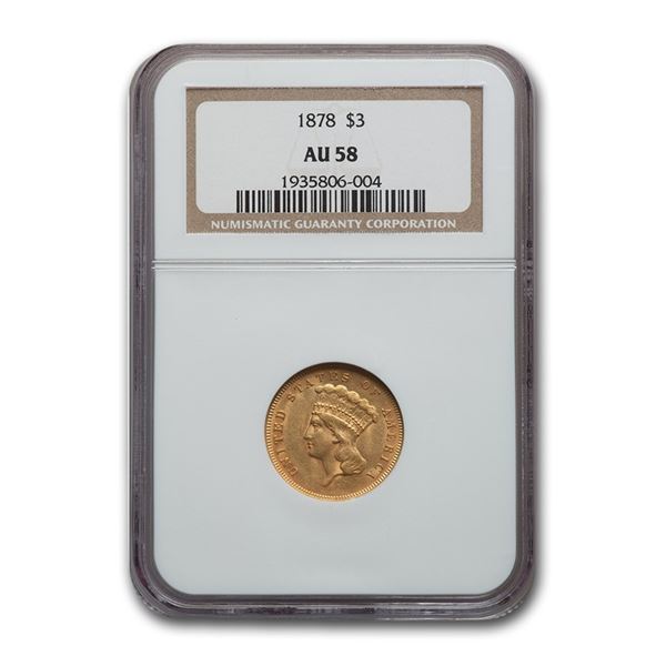 1878 $3 Gold Princess AU-58 NGC