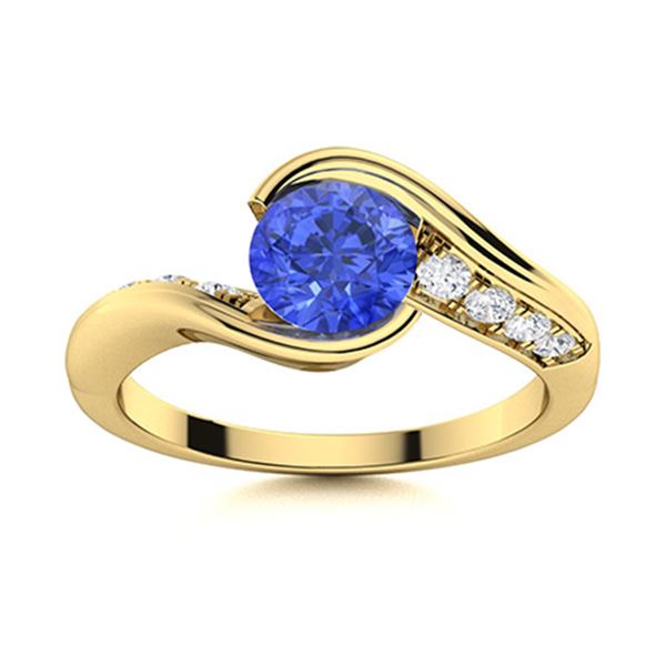 Natural 0.72 CTW Ceylon Sapphire & Diamond Engagement Ring 18K Yellow Gold