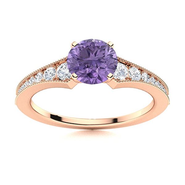 Natural 1.66 CTW Iolite & Diamond Engagement Ring 18K Rose Gold