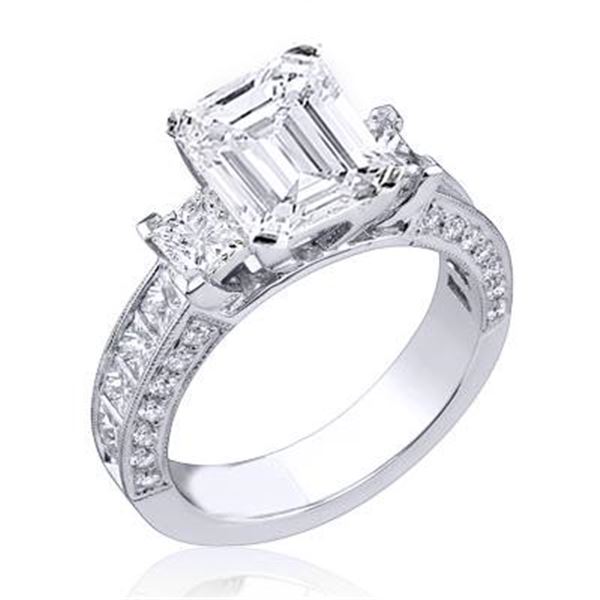 Natural 2.72 CTW Emerald Cut Diamond Ring 14KT White Gold