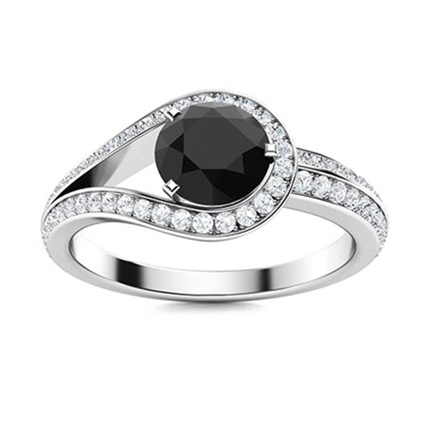 Natural 1.11 CTW Black & White Diamond Engagement Ring 14K White Gold